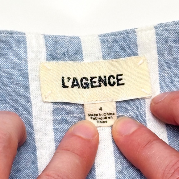 💙 L’AGENCE Alex Paperbag High-Rise Belted Shorts – Blue/White Stripe – Size 4 - Picture 6 of 12